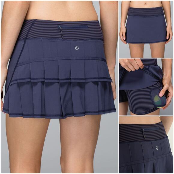 lululemon athletica Dresses & Skirts - Lululemon Run Pace Setter Skirt Skort Ruffle Tennis Golf Sz 2 Stripe Cadet Blue